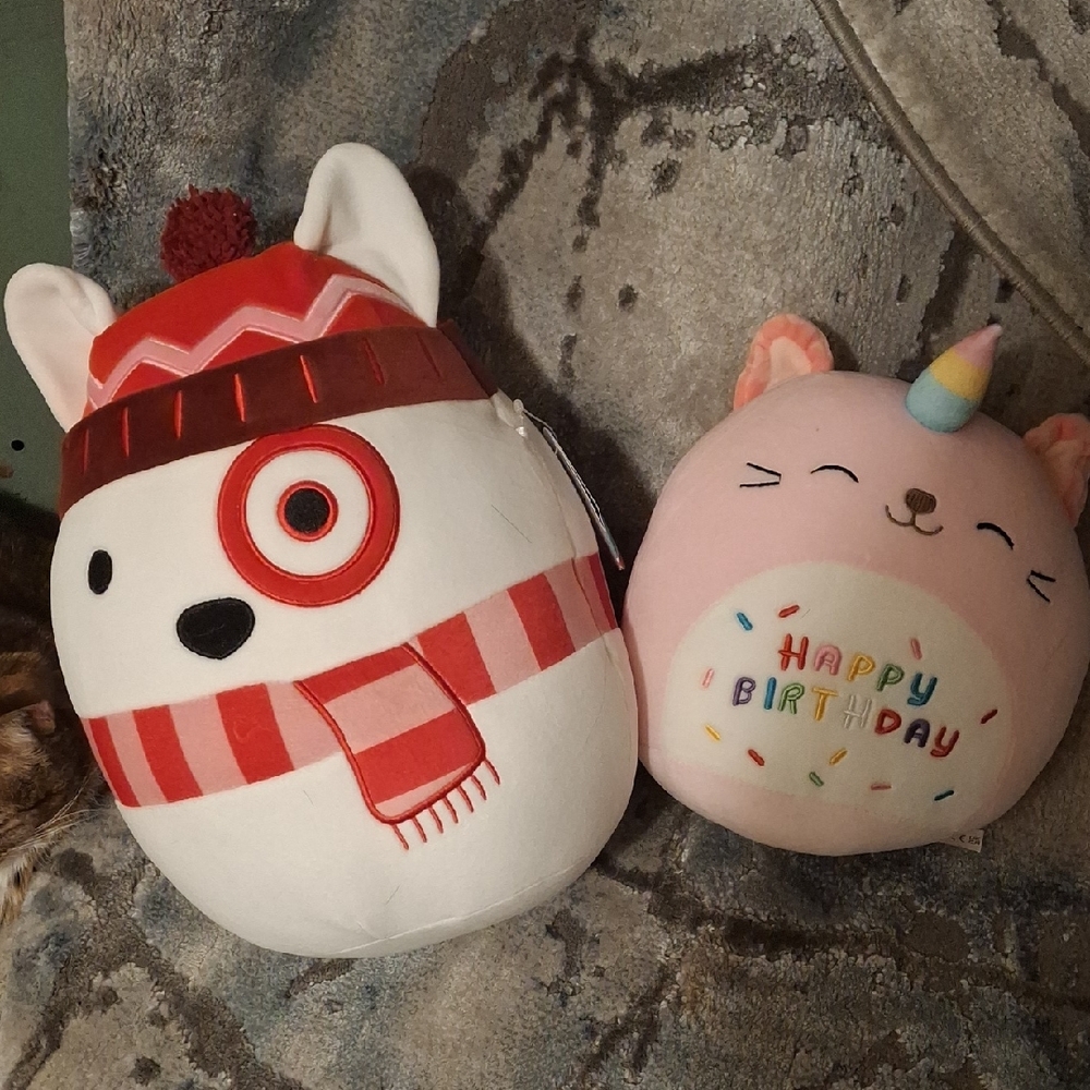 Cute Plush Toy Set with Red and Pink Accents